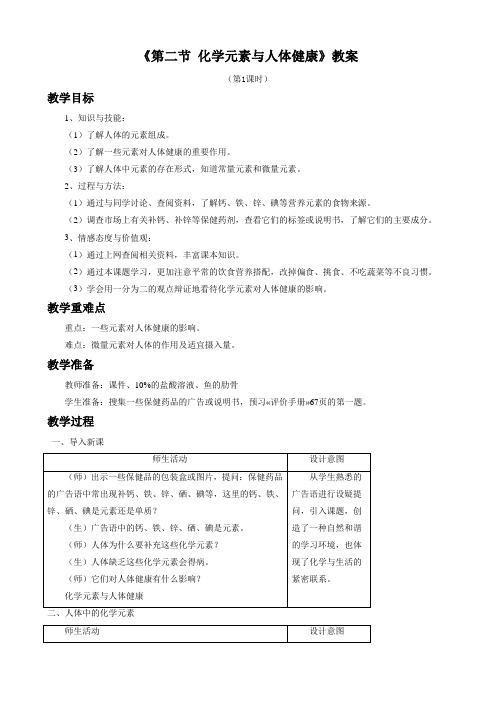 鲁教版化学九年级第五单元《第二节 化学元素与人体健康》教案 (第1课时)
