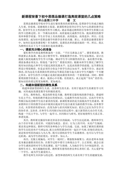 新课程背景下初中思想品德课打造高效课堂的几点策略