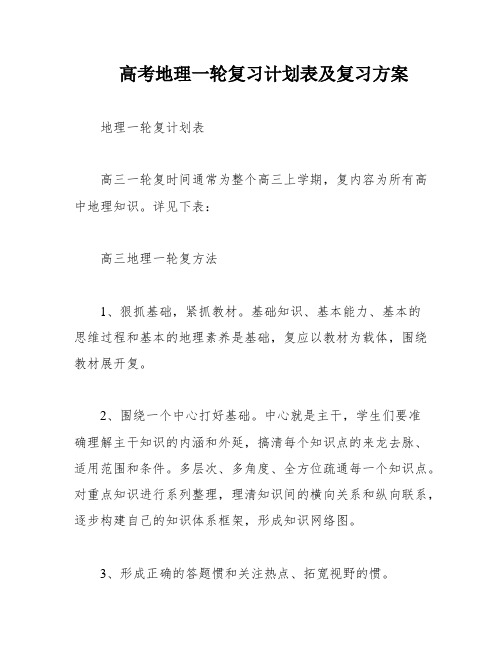 高考地理一轮复习计划表及复习方案