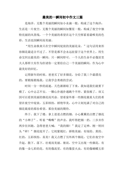 最美的一瞬间初中作文三篇