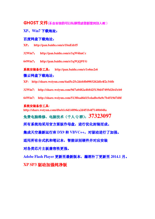 2014最新Win7、XP系统(纯净版)