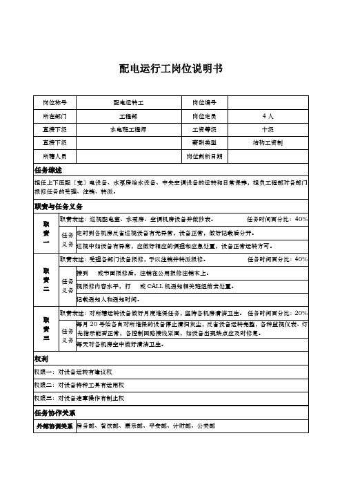 配电运行工岗位说明书