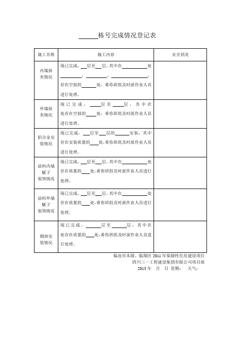 栋号完成情况登记表