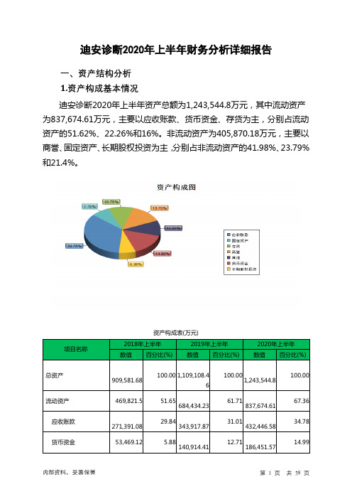 迪安诊断2020年上半年财务分析详细报告