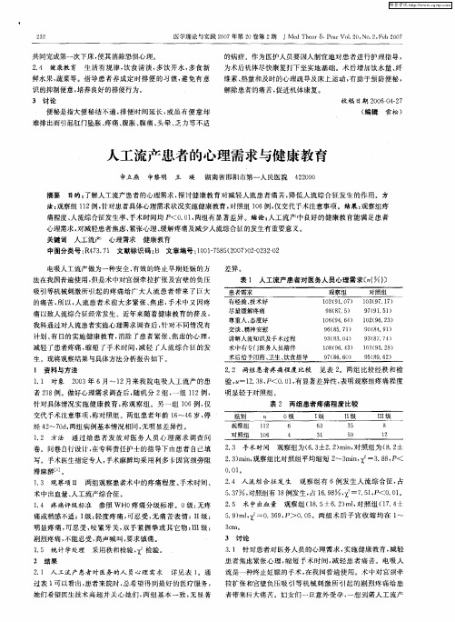 人工流产患者的心理需求与健康教育