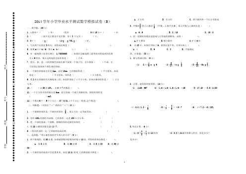 (B)2014学年小学毕业水平测试数学模拟试卷