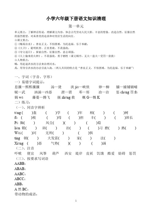 (精品)S版小学语文六年级下册课内单元知识点复习概要132