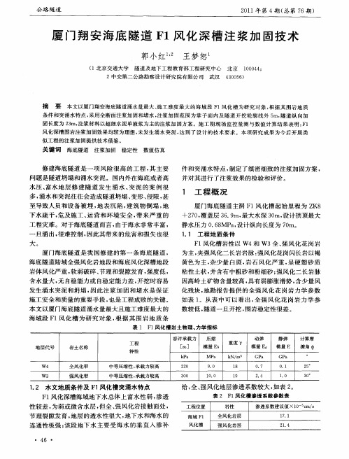 厦门翔安海底隧道F1风化深槽注浆加固技术