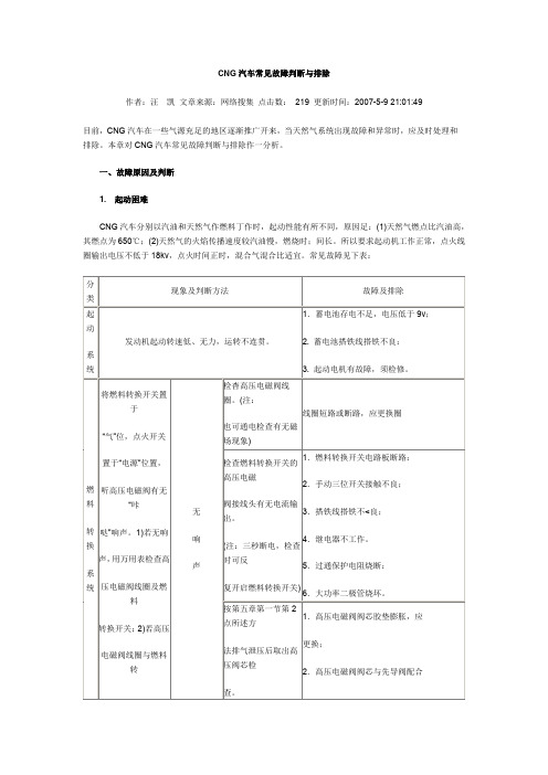 CNG汽车常见故障判断与排除