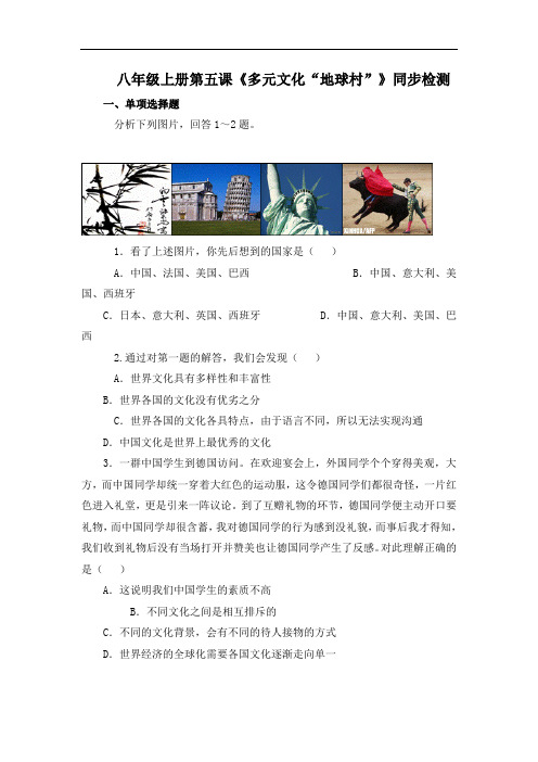 思想品德上册《多元文化“地球村”》同步练习