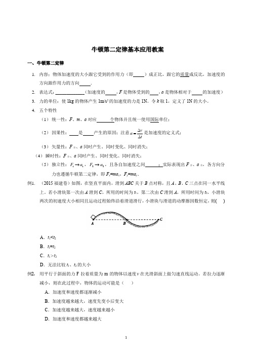 高一物理 牛顿第二定律基本应用教案