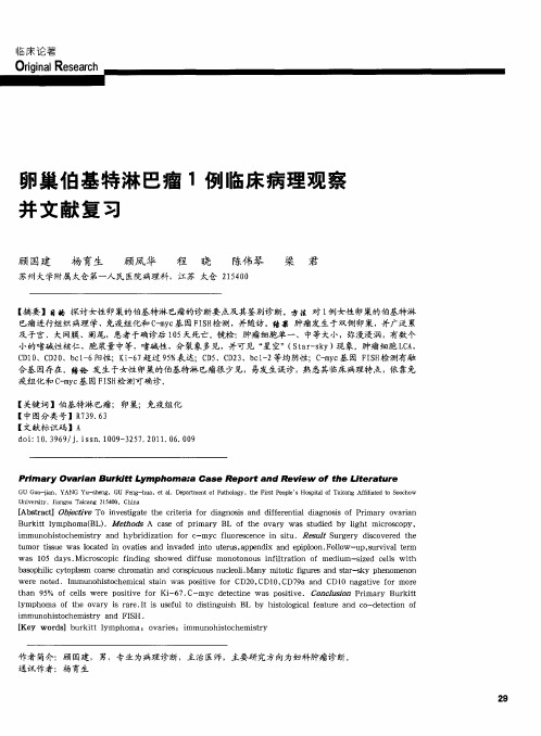 卵巢伯基特淋巴瘤1例临床病理观察并文献复习