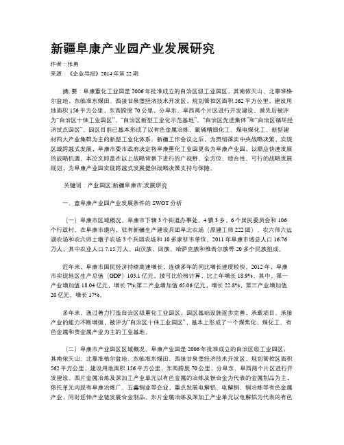 新疆阜康产业园产业发展研究
