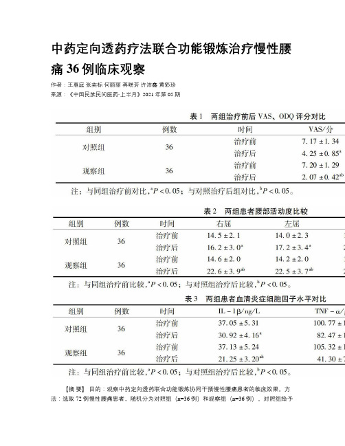 中药定向透药疗法联合功能锻炼治疗慢性腰痛36例临床观察