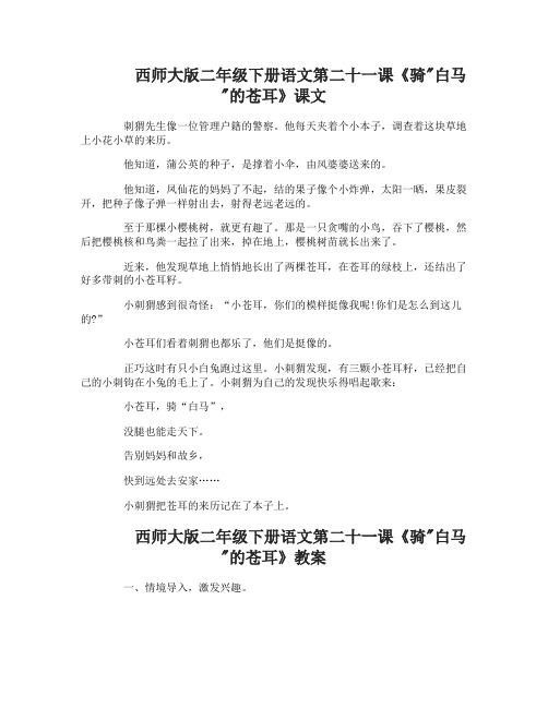 西师大版二年级下册语文第二十一课骑白马的苍耳
