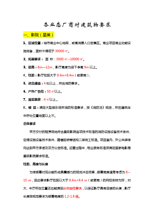 (汇总)各业态对建筑指标的特殊要求