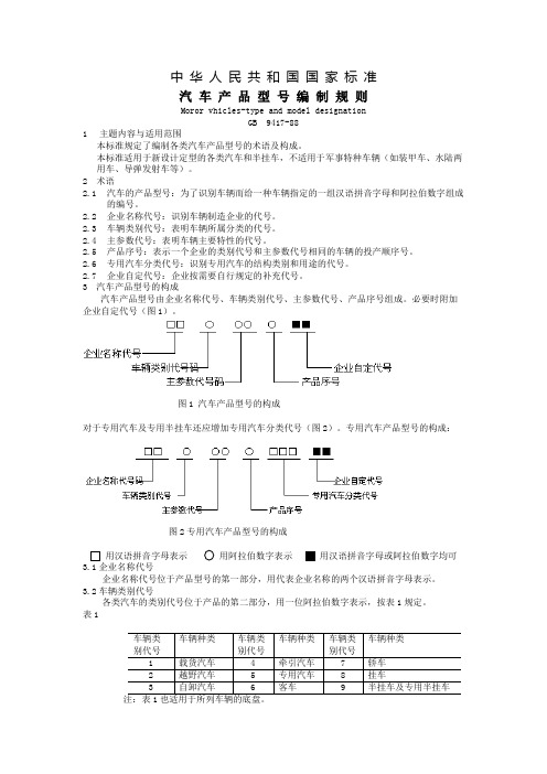 汽车型号编制