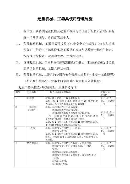 起重机械、工器具使用管理制度