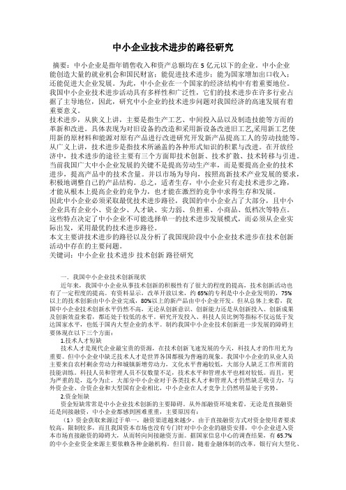 中小企业技术进步的路径研究