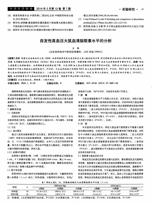自发性高血压大鼠血清脂联素水平的分析