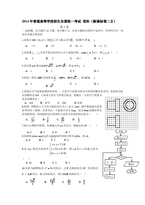 2014年普通高等学校招生全国统一考试 理科(新课标卷二Ⅱ)