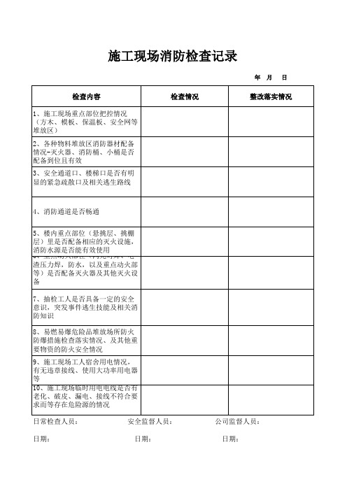 施工现场消防检查记录表 