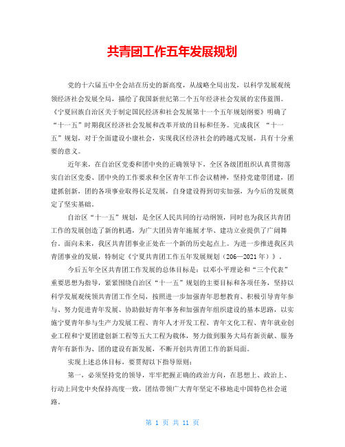 共青团工作五年发展规划