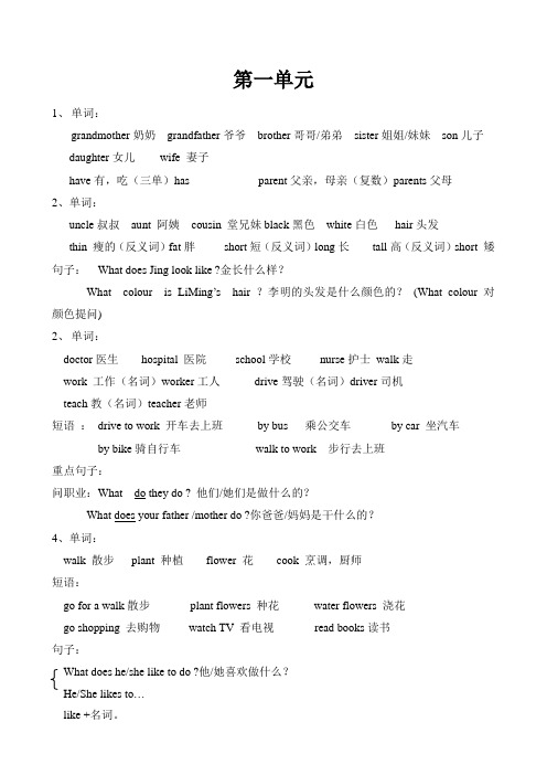 冀教版五年级上册英语复习要点