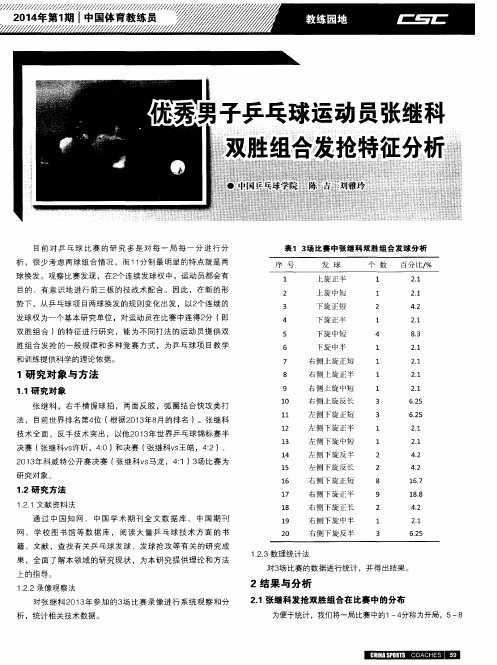 优秀男子乒乓球运动员张继科双胜组合发抢特征分析