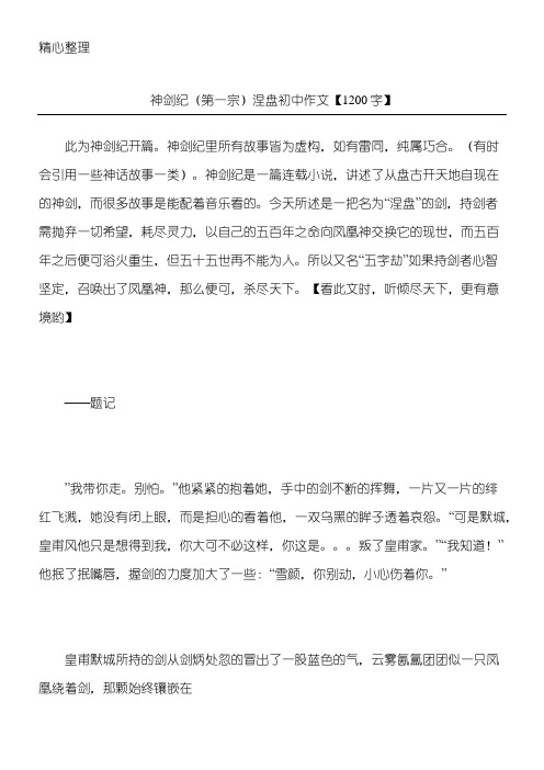 神剑纪 (第一宗) 涅盘 初中作文【1200字】