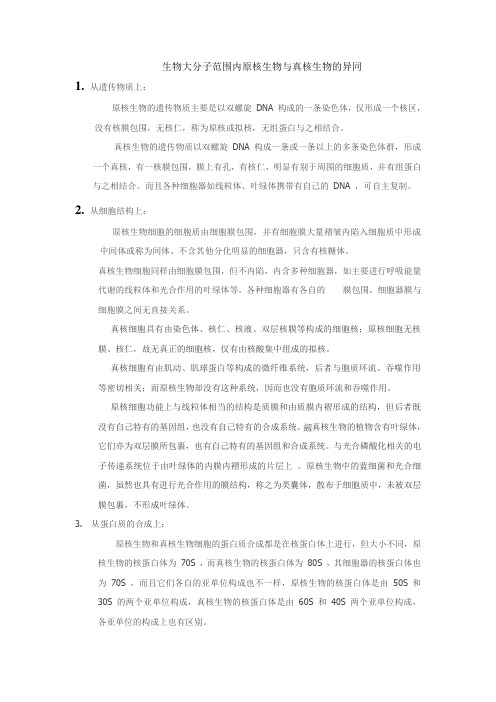 真核与原核生物的异同