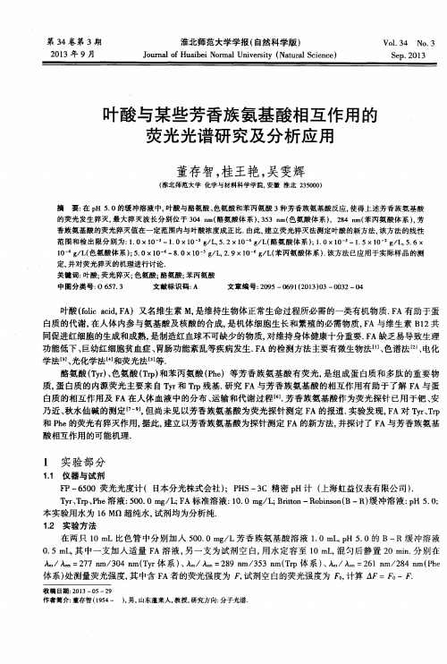 叶酸与某些芳香族氨基酸相互作用的荧光光谱研究及分析应用