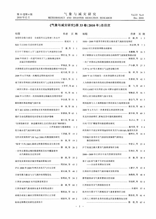《气象与减灾研究》第33卷(2010年)总目次