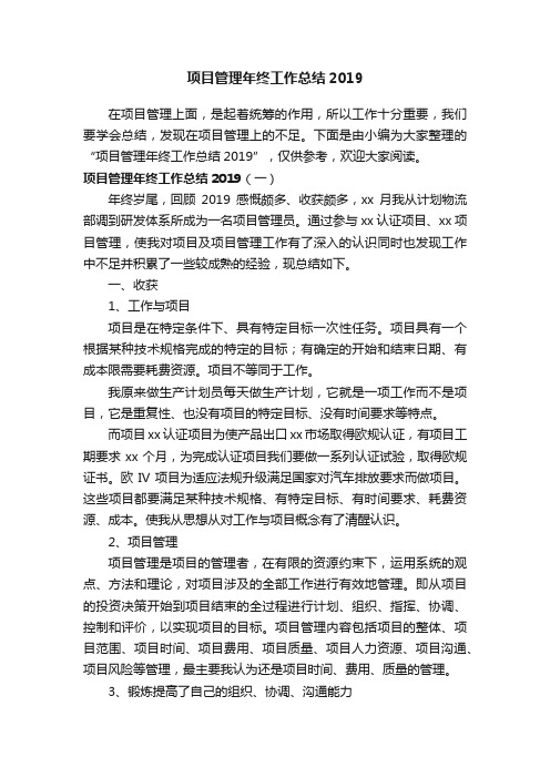 项目管理年终工作总结2019