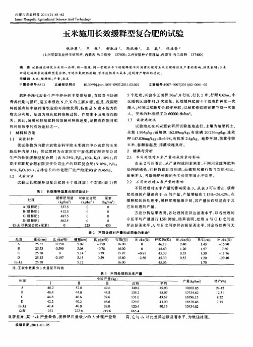 玉米施用长效缓释型复合肥的试验