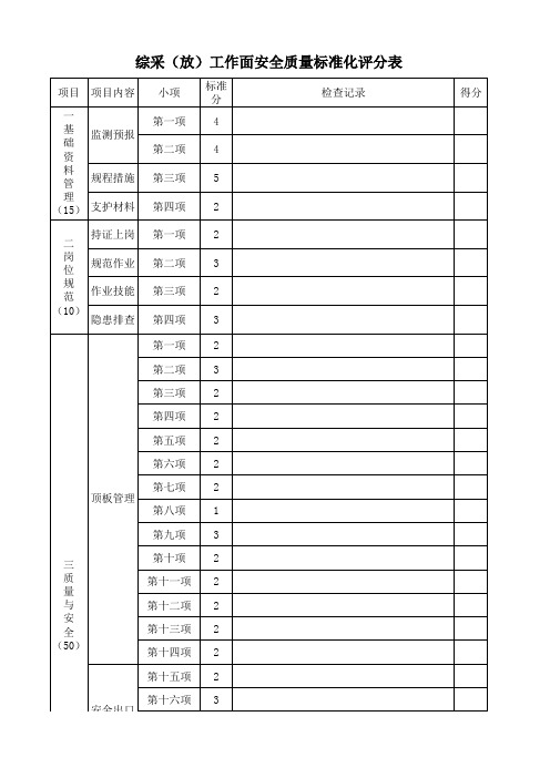 质量标准化评分表