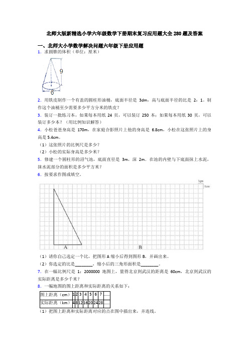 北师大版新精选小学六年级数学下册期末复习应用题大全280题及答案