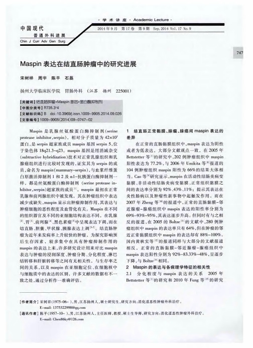 Maspin表达在结直肠肿瘤中的研究进展