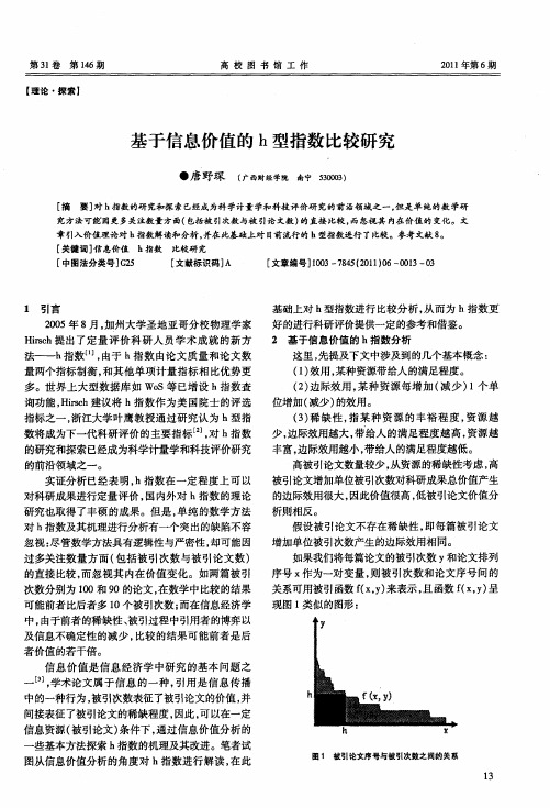 基于信息价值的h型指数比较研究