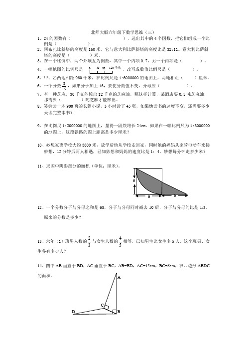 北师大版六年级下数学思维(三)