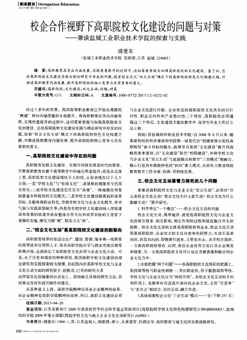 校企合作视野下高职院校文化建设的问题与对策——兼谈盐城工业职业技术学院的探索与实践