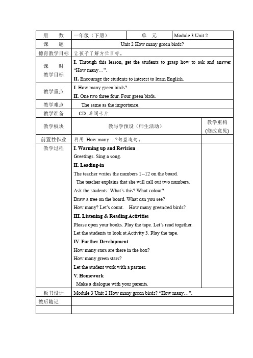 外研版一年级英语下册 Module 3 U2 How many green  birds？