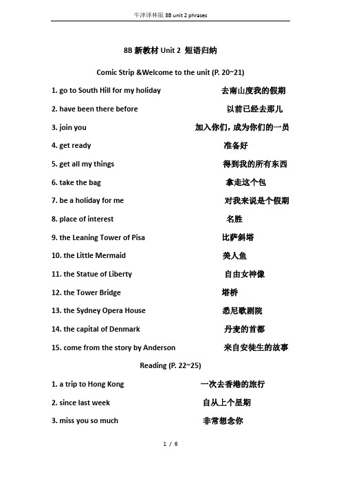 牛津译林版8B unit 2 phrases