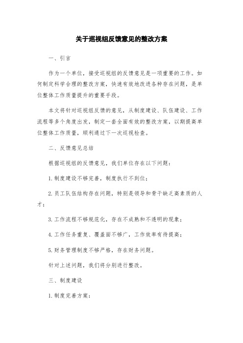 关于巡视组反馈意见的整改方案