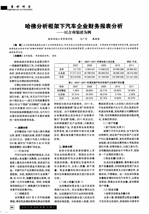 哈佛分析框架下汽车企业财务报表分析——以吉利集团为例