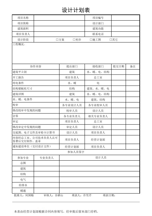 设计计划表