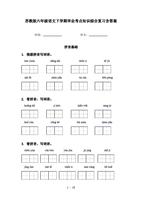 苏教版六年级语文下学期毕业考点知识综合复习含答案