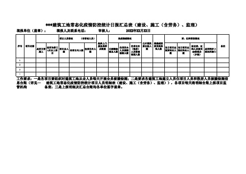 建筑工地疫情防控常态化统计表(汇总表、项目明细表)
