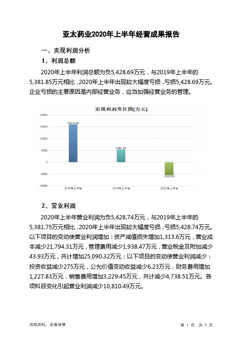 亚太药业2020年上半年经营成果报告