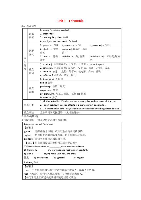 高中英语unit1 friendship学案(新人教版必修1)